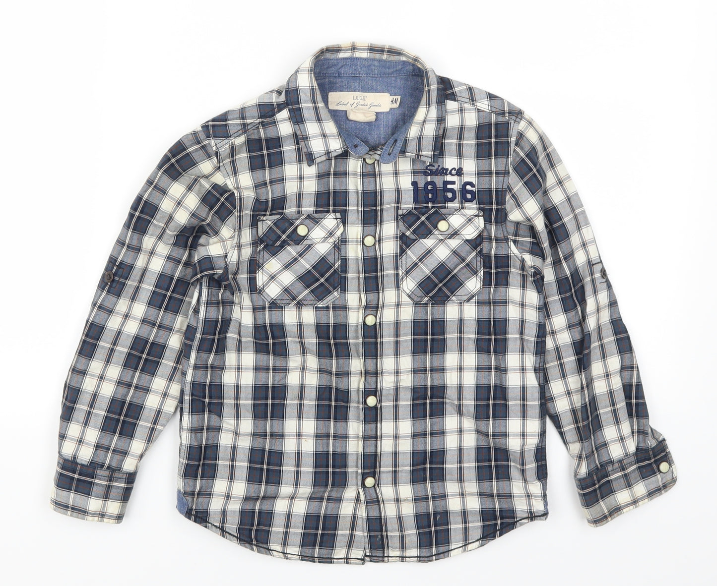 H&M Boys Blue Check  Basic Button-Up Size 6 Years  - Portland Wildcats