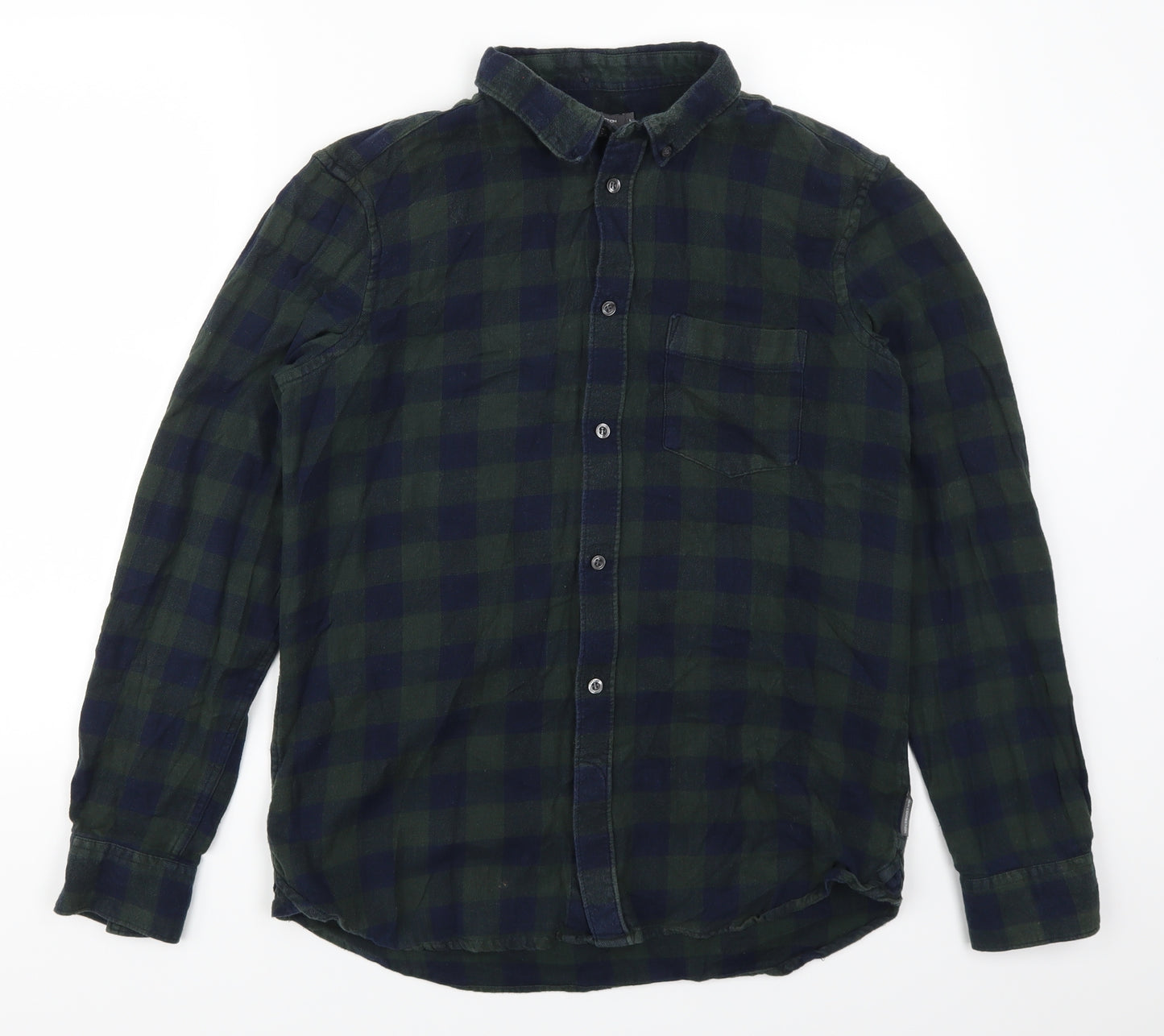 French Connection Mens Green Check Flannel  Button-Up Size L
