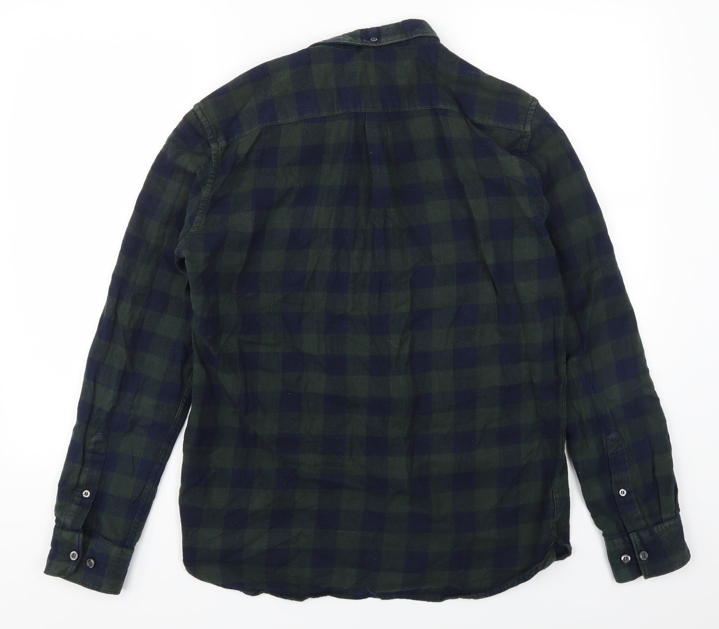 French Connection Mens Green Check Flannel  Button-Up Size L