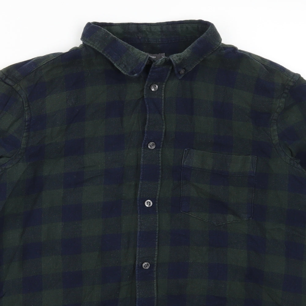 French Connection Mens Green Check Flannel  Button-Up Size L