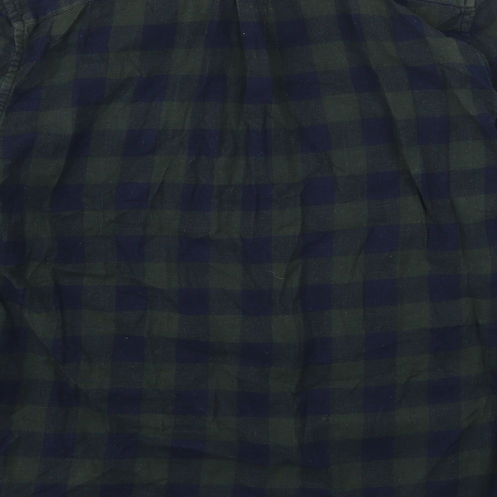 French Connection Mens Green Check Flannel  Button-Up Size L