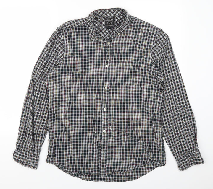 F&F Mens Grey Check Damask Button-Up Size L - Yellow and Red Check