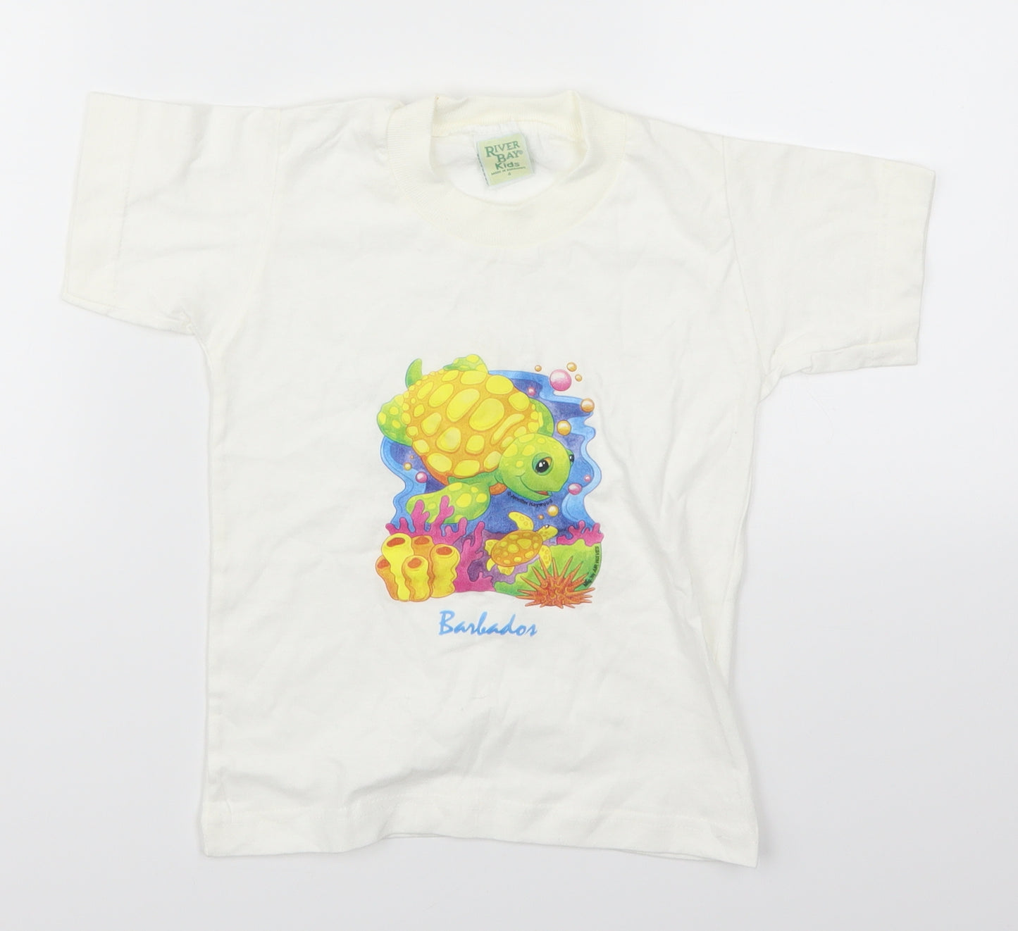 River Bay Boys White   Basic T-Shirt Size 4 Years  - Turtle Barbados