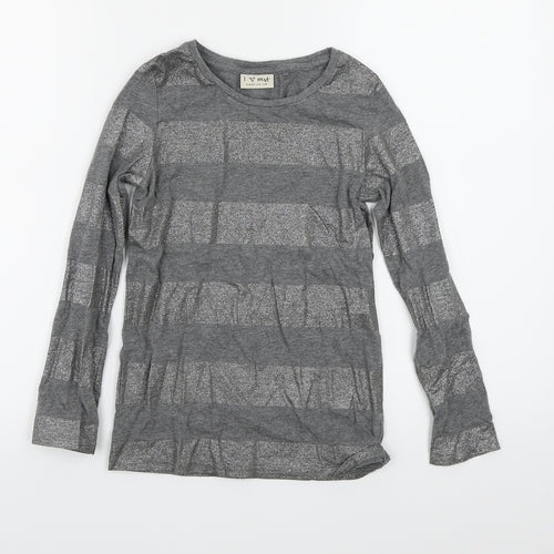 NEXT Girls Grey Striped Jersey Basic T-Shirt Size 9 Years