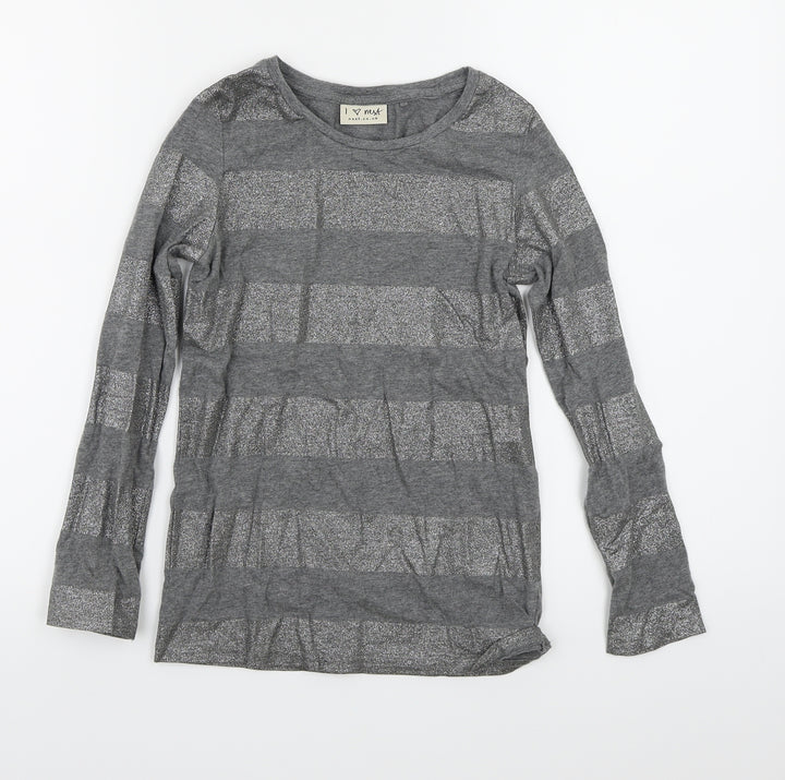 NEXT Girls Grey Striped Jersey Basic T-Shirt Size 9 Years