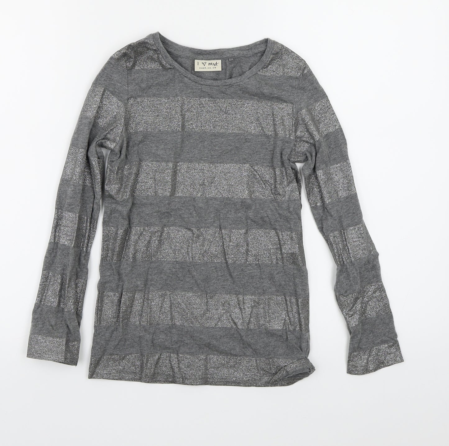 NEXT Girls Grey Striped Jersey Basic T-Shirt Size 9 Years