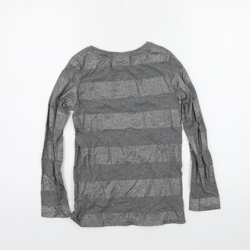NEXT Girls Grey Striped Jersey Basic T-Shirt Size 9 Years