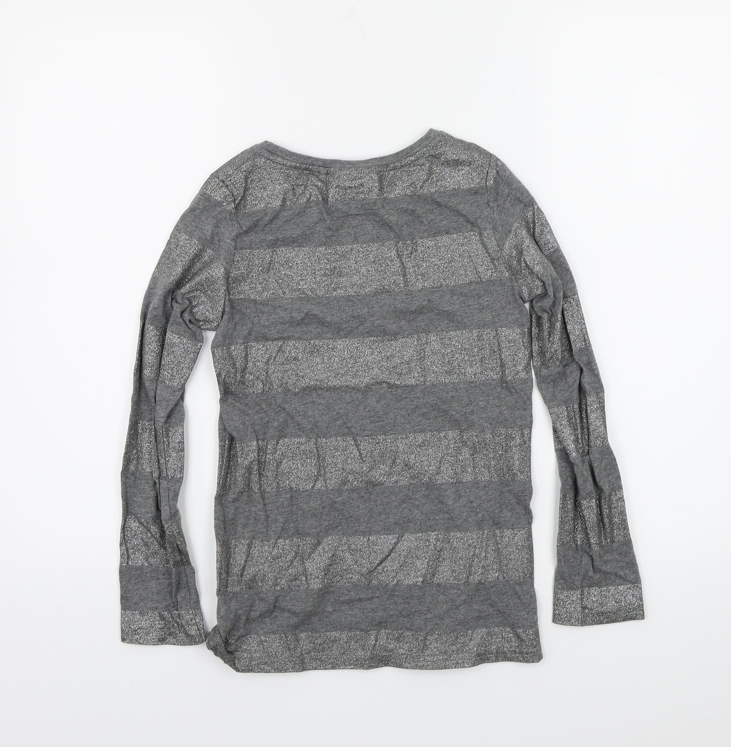 NEXT Girls Grey Striped Jersey Basic T-Shirt Size 9 Years