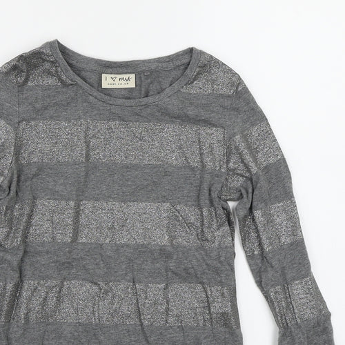 NEXT Girls Grey Striped Jersey Basic T-Shirt Size 9 Years