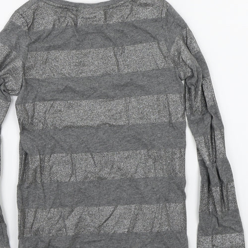 NEXT Girls Grey Striped Jersey Basic T-Shirt Size 9 Years