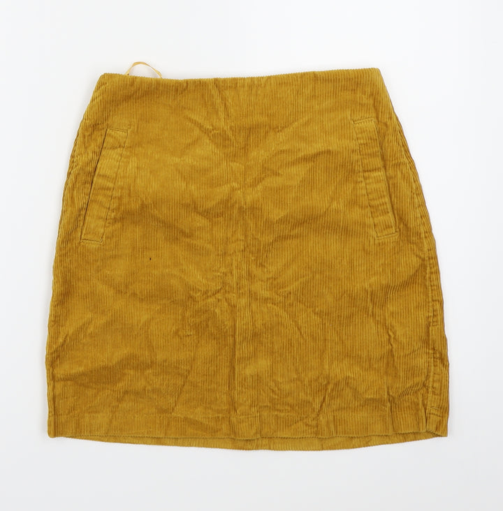 New Look Womens Gold Corduroy A-Line Skirt Size 6