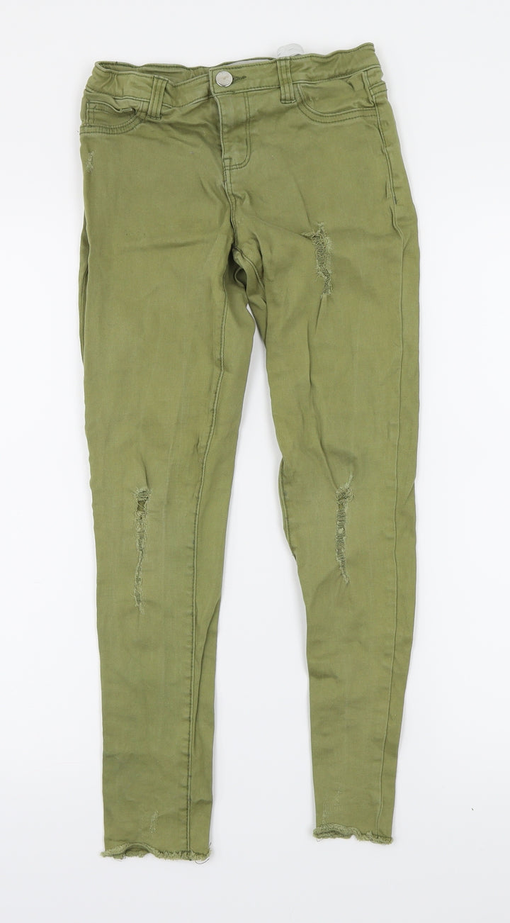 Bullhead Denim Co. Girls Green Denim Skinny Jeans Size 10-11 Years - Distressed