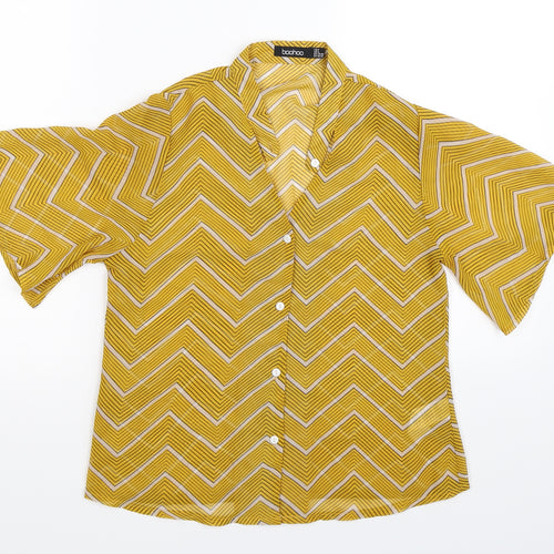 Boohoo Womens Yellow Striped  Basic Button-Up Size 8