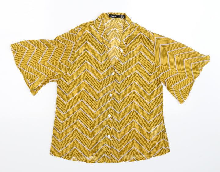 Boohoo Womens Yellow Striped  Basic Button-Up Size 8