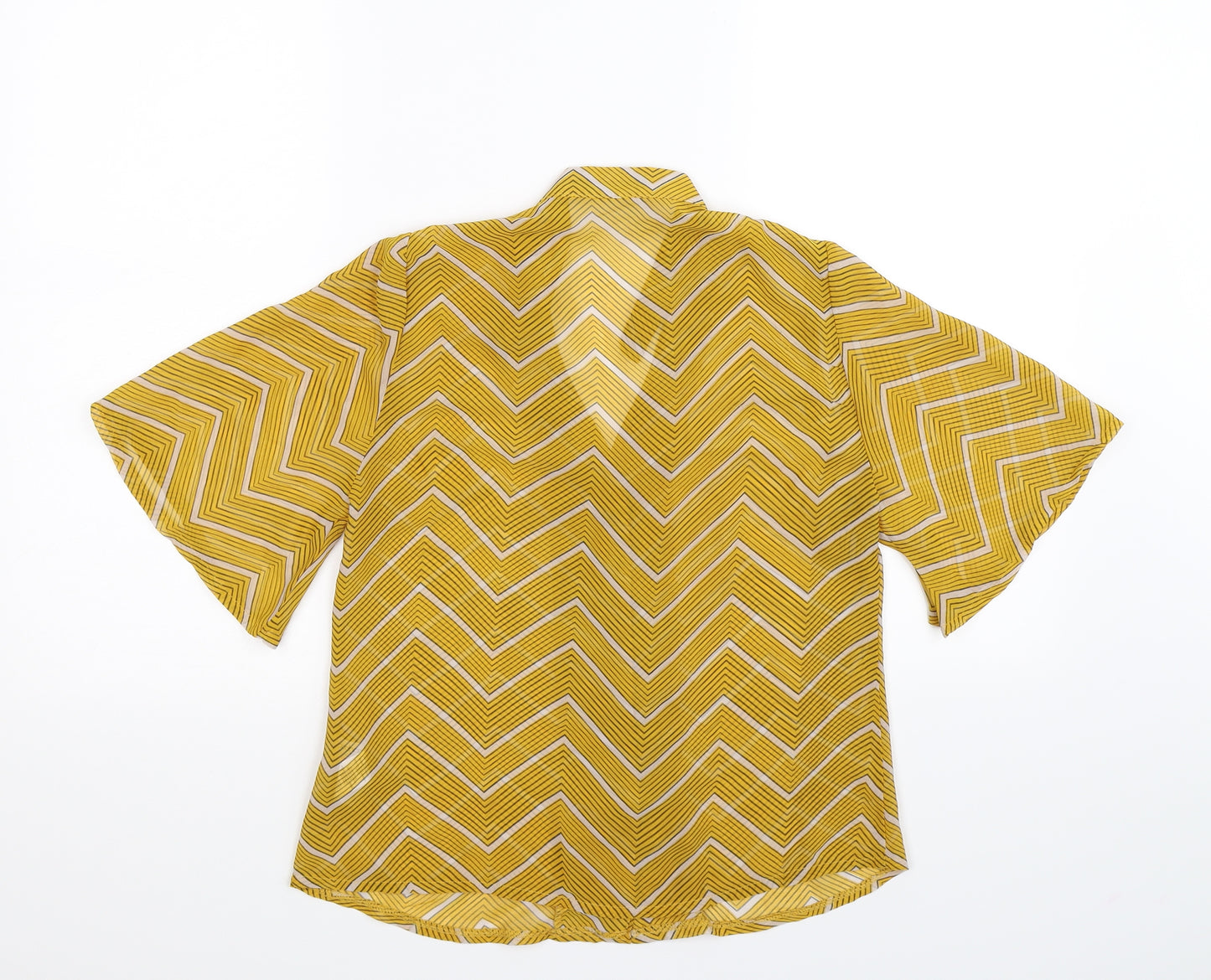 Boohoo Womens Yellow Striped  Basic Button-Up Size 8