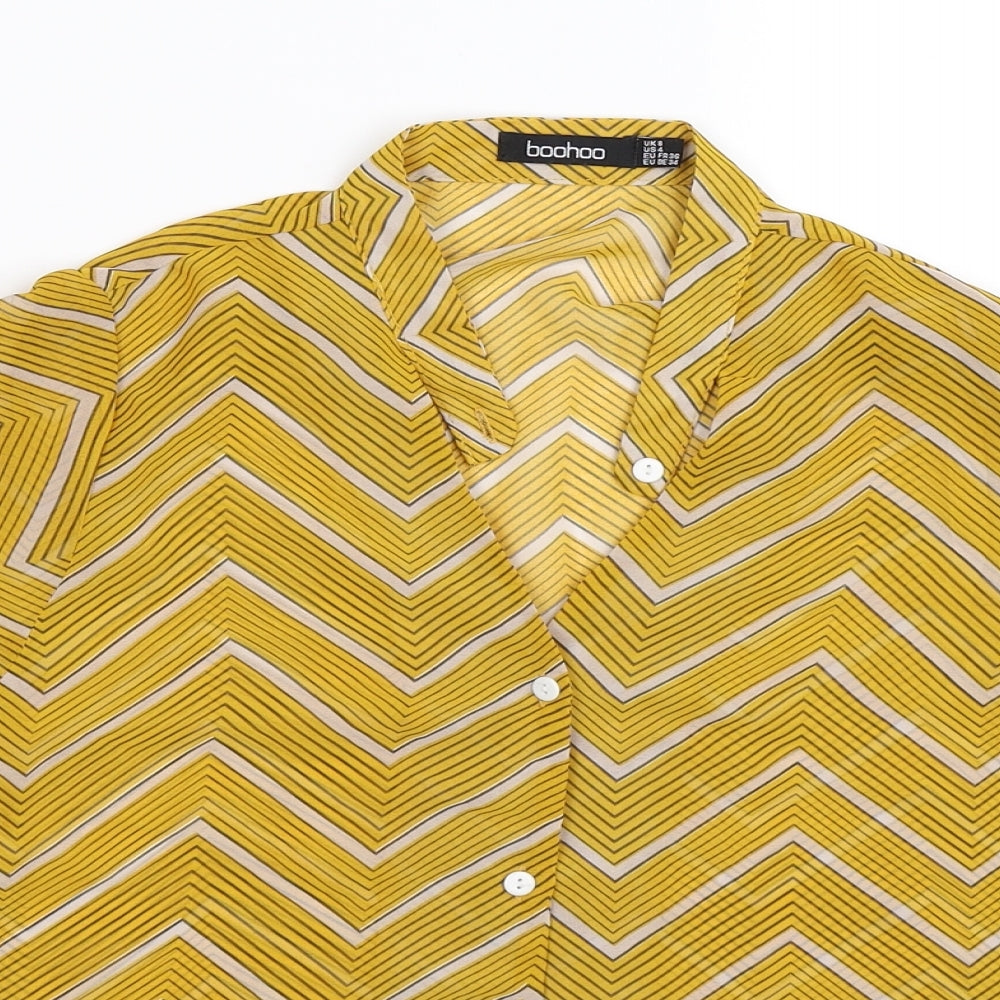 Boohoo Womens Yellow Striped  Basic Button-Up Size 8