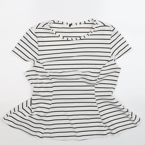 Preworn Womens White Striped  Basic T-Shirt Size 10