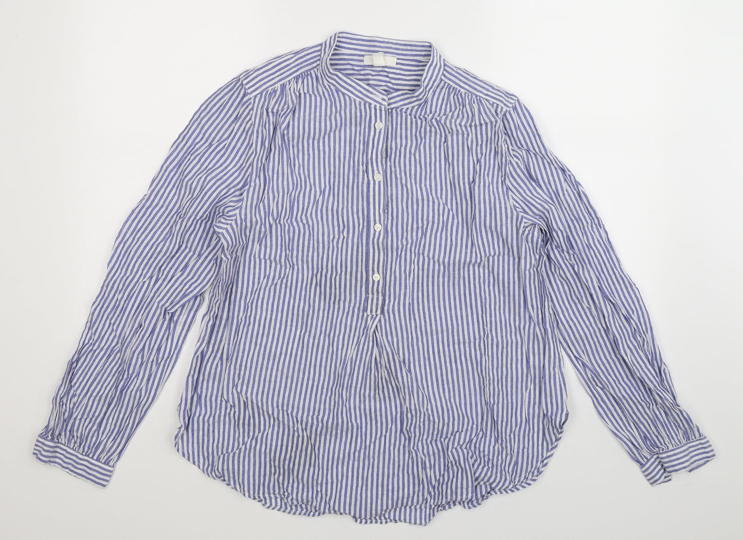 H&M Womens Blue Striped  Basic Button-Up Size 12