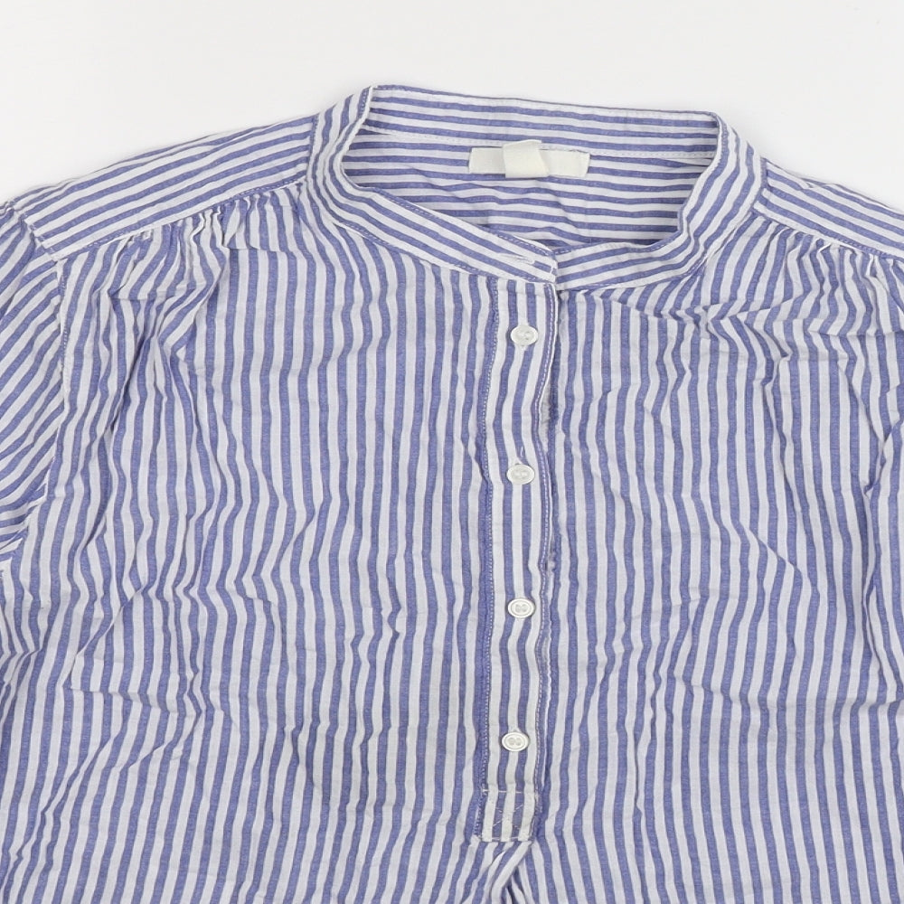 H&M Womens Blue Striped  Basic Button-Up Size 12