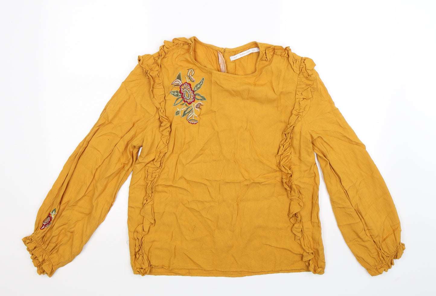 Outfitters Womens Yellow Floral  Basic Blouse Size M