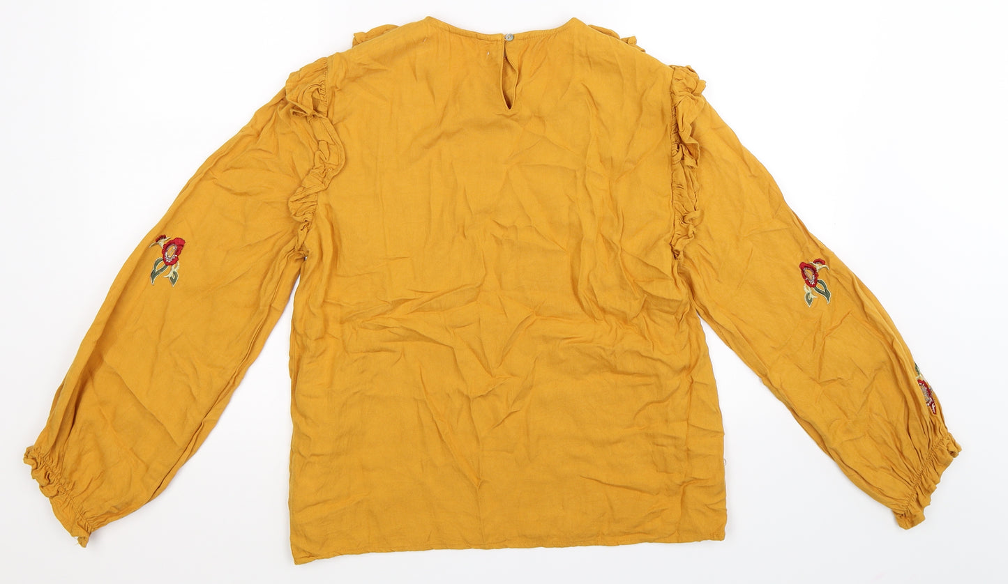 Outfitters Womens Yellow Floral  Basic Blouse Size M