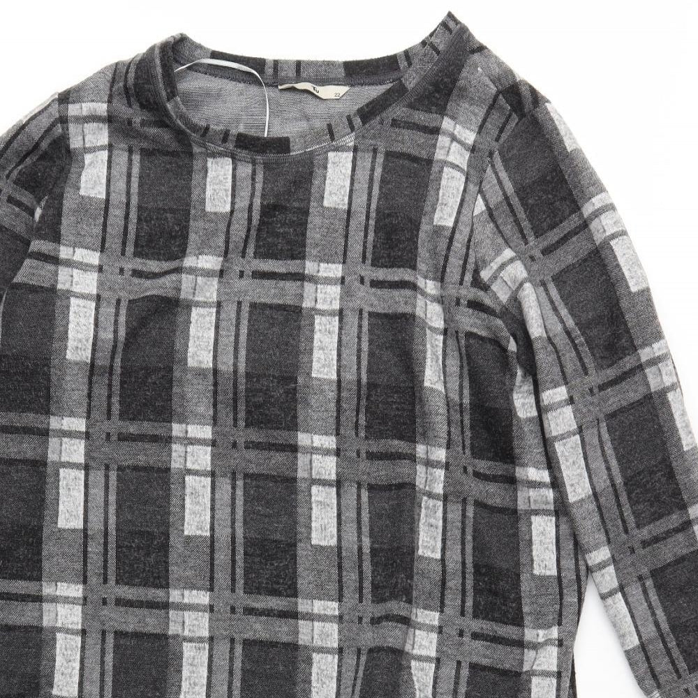 TU Womens Grey Plaid  Pullover Jumper Size 22