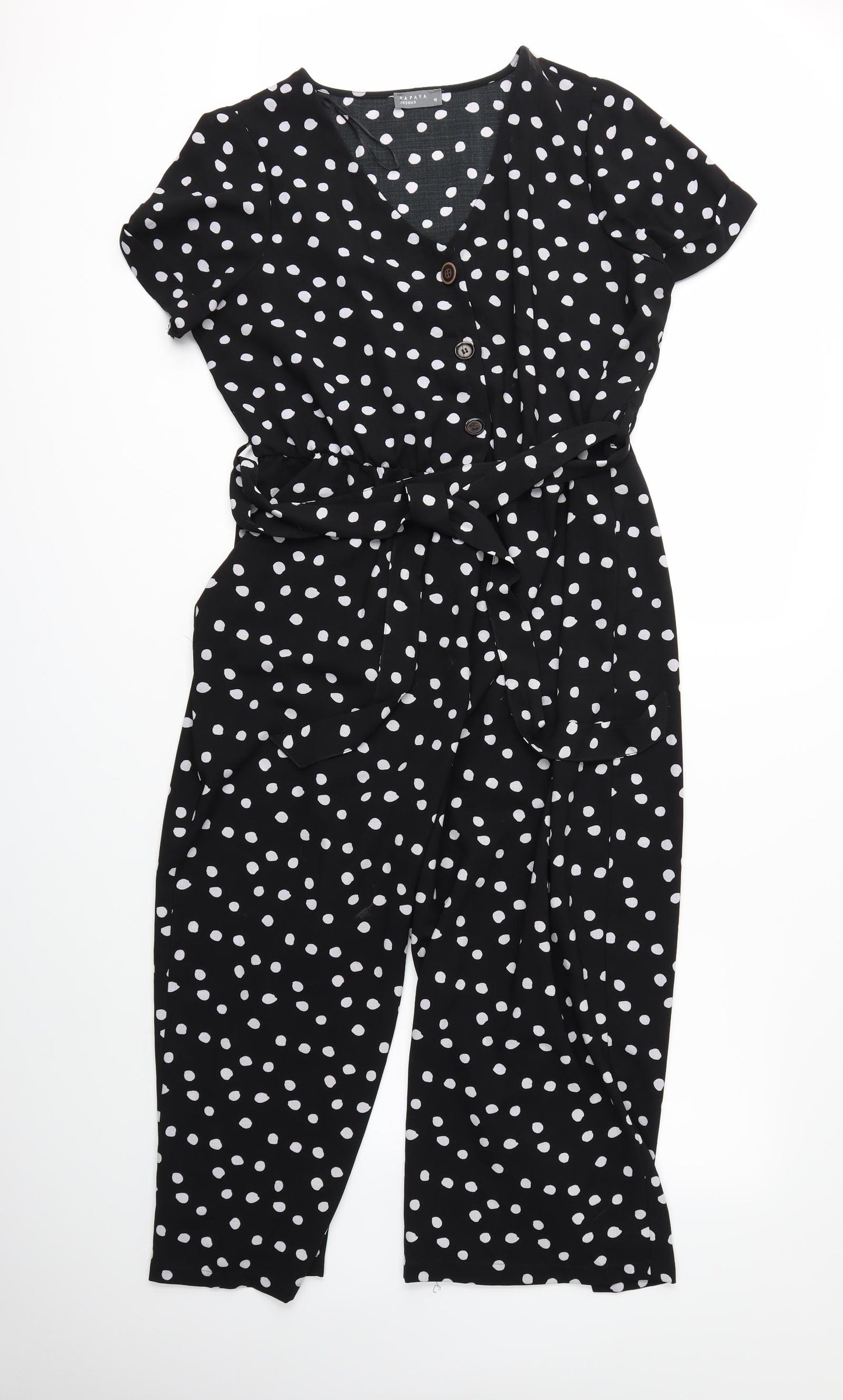 Papaya Womens Black Polka Dot  Jumpsuit One-Piece Size 16 L19 in