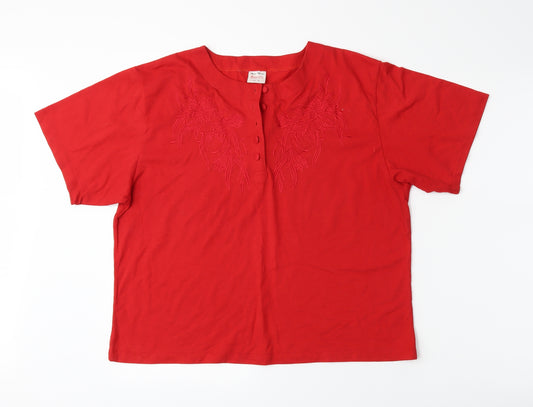 Front view of Berlin women’s red basic button-up, size M