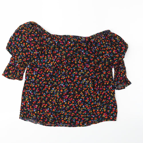 Papaya Womens Black Floral  Basic Blouse Size 10