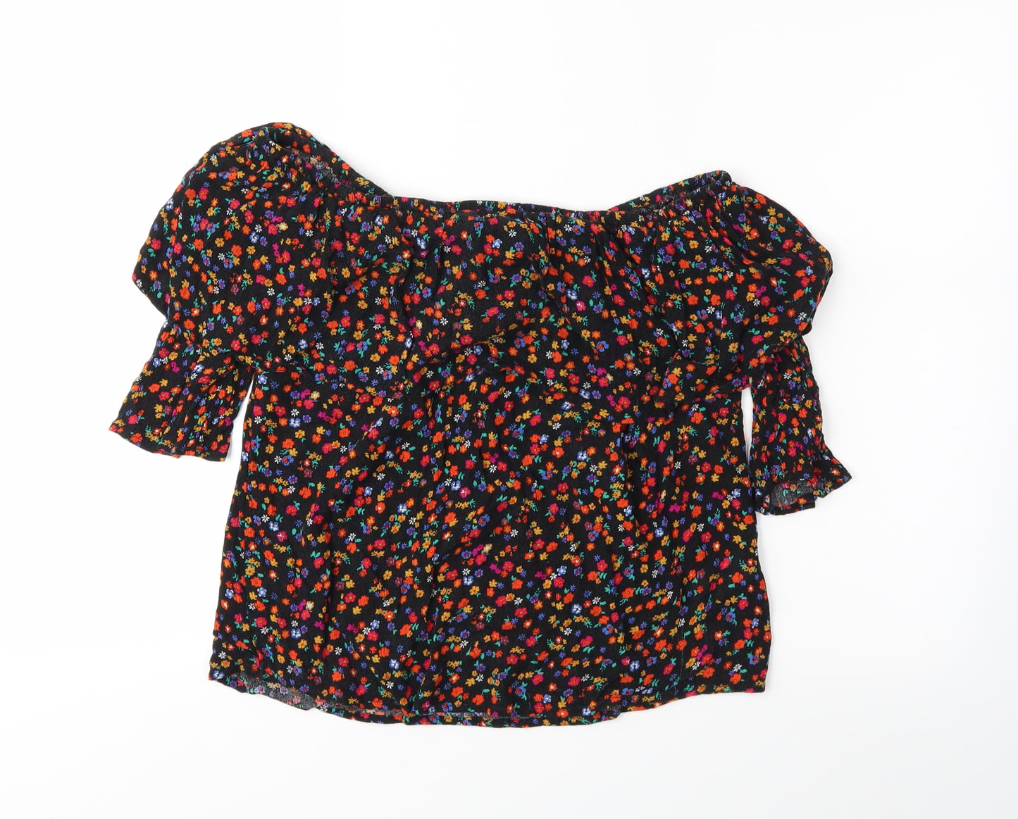 Papaya Womens Black Floral  Basic Blouse Size 10