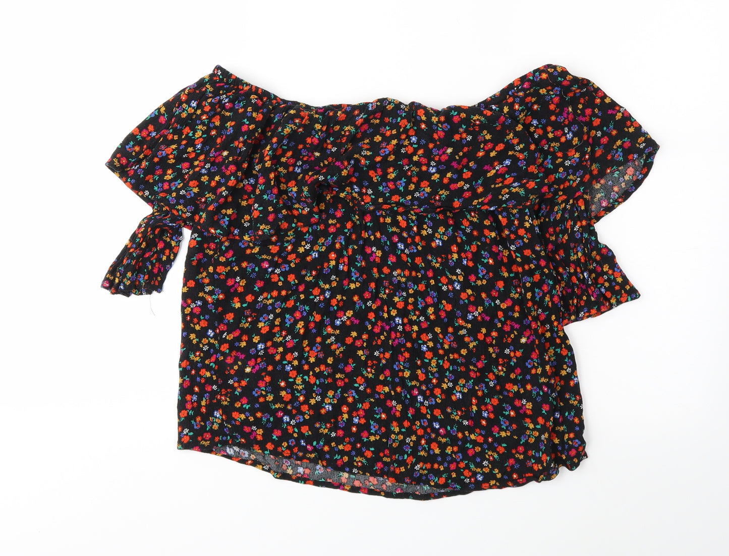 Papaya Womens Black Floral  Basic Blouse Size 10