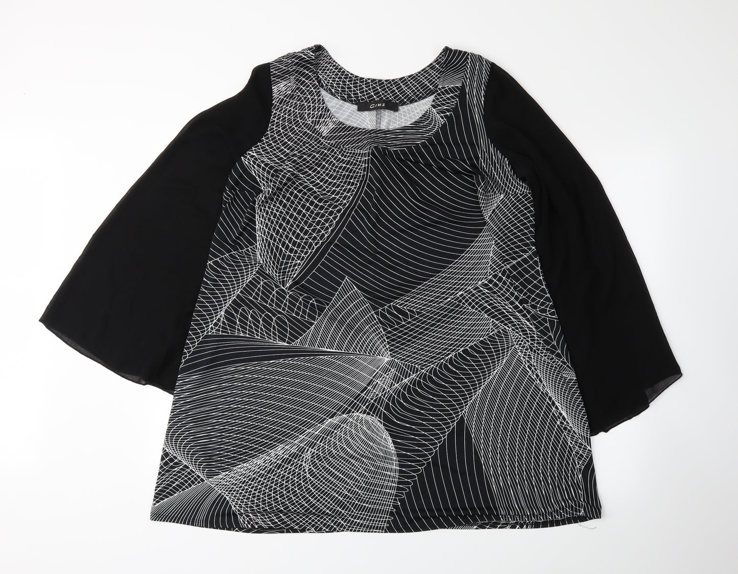 Cruz Womens Black Geometric  Basic Blouse Size 18