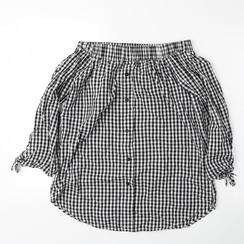 Cameo Womens Black Plaid  Basic Blouse Size 10