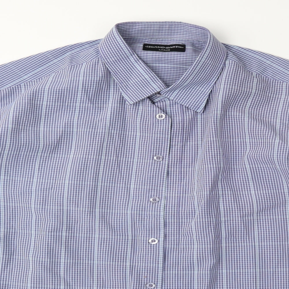 Island Earth Mens Black Plaid   Button-Up Size L