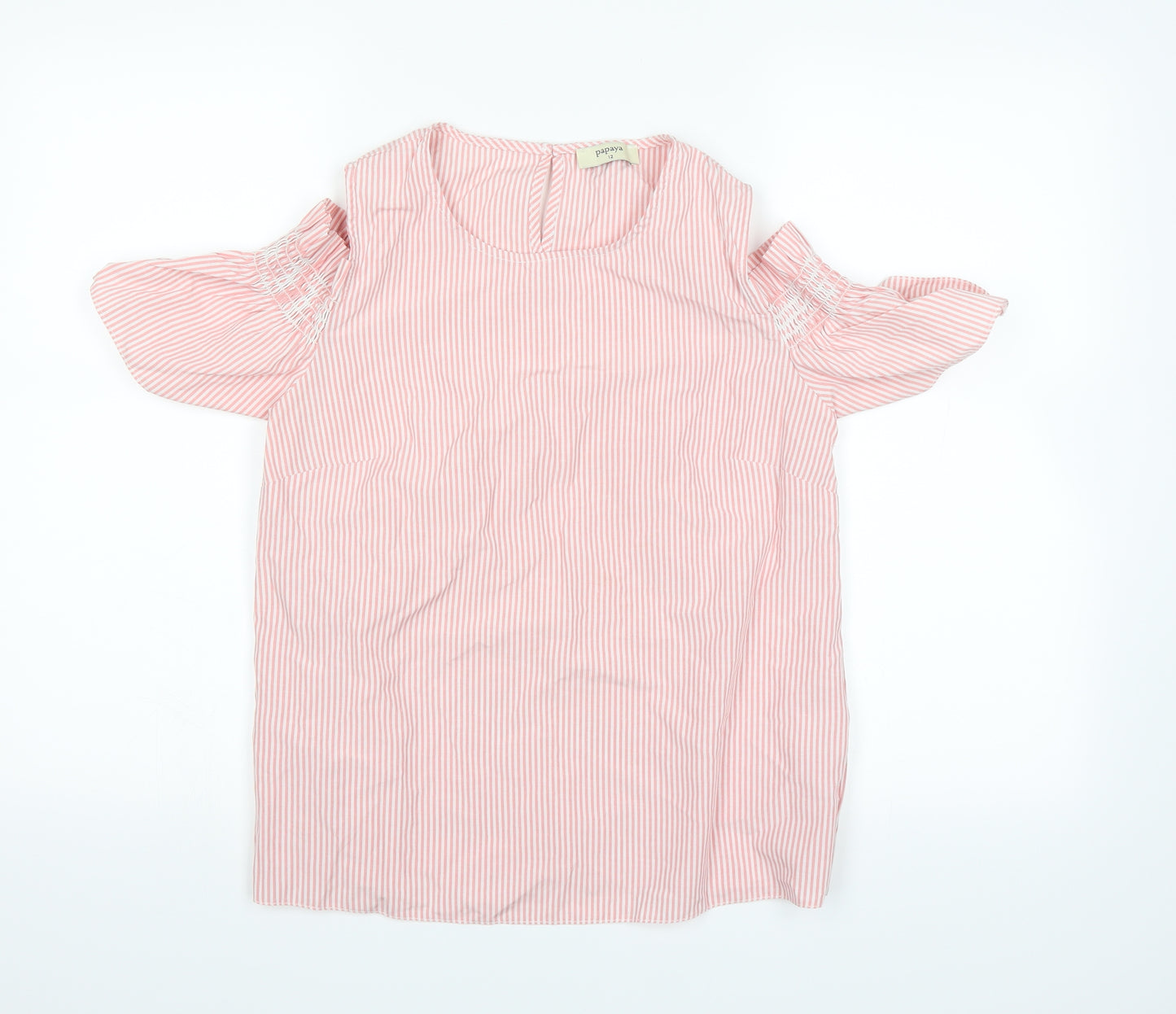 Papaya Womens Pink Striped  Basic T-Shirt Size 12