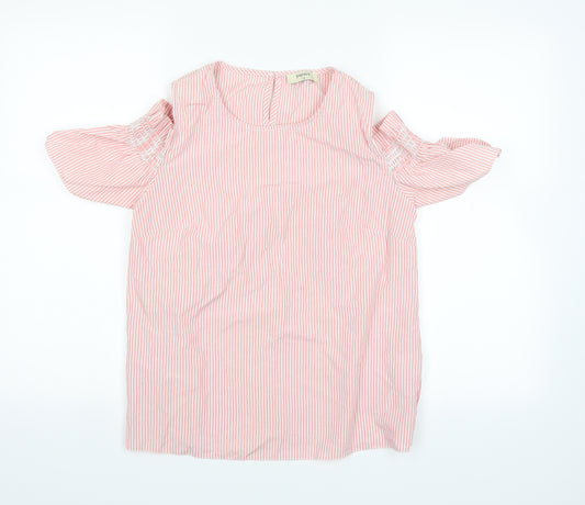 Front view of Papaya women’s pink striped basic t-shirt, size UK 12