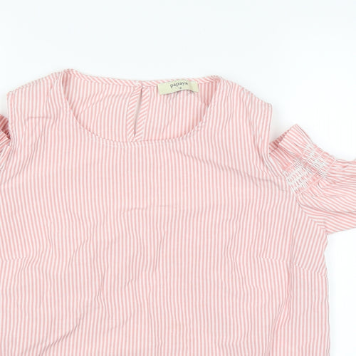 Papaya Womens Pink Striped  Basic T-Shirt Size 12