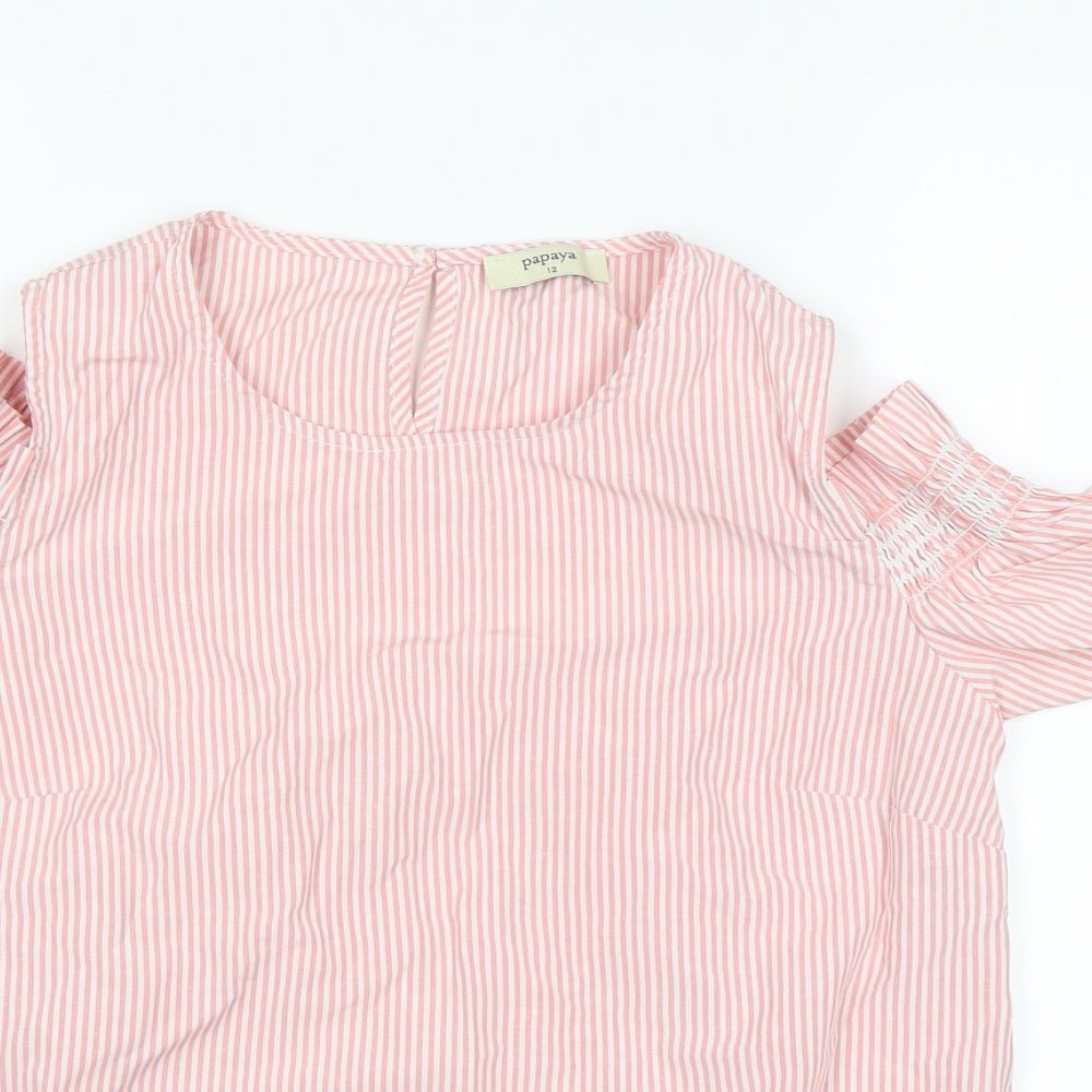 Papaya Womens Pink Striped  Basic T-Shirt Size 12