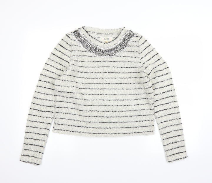 New Look Womens White Striped Pullover Jumper Size 12