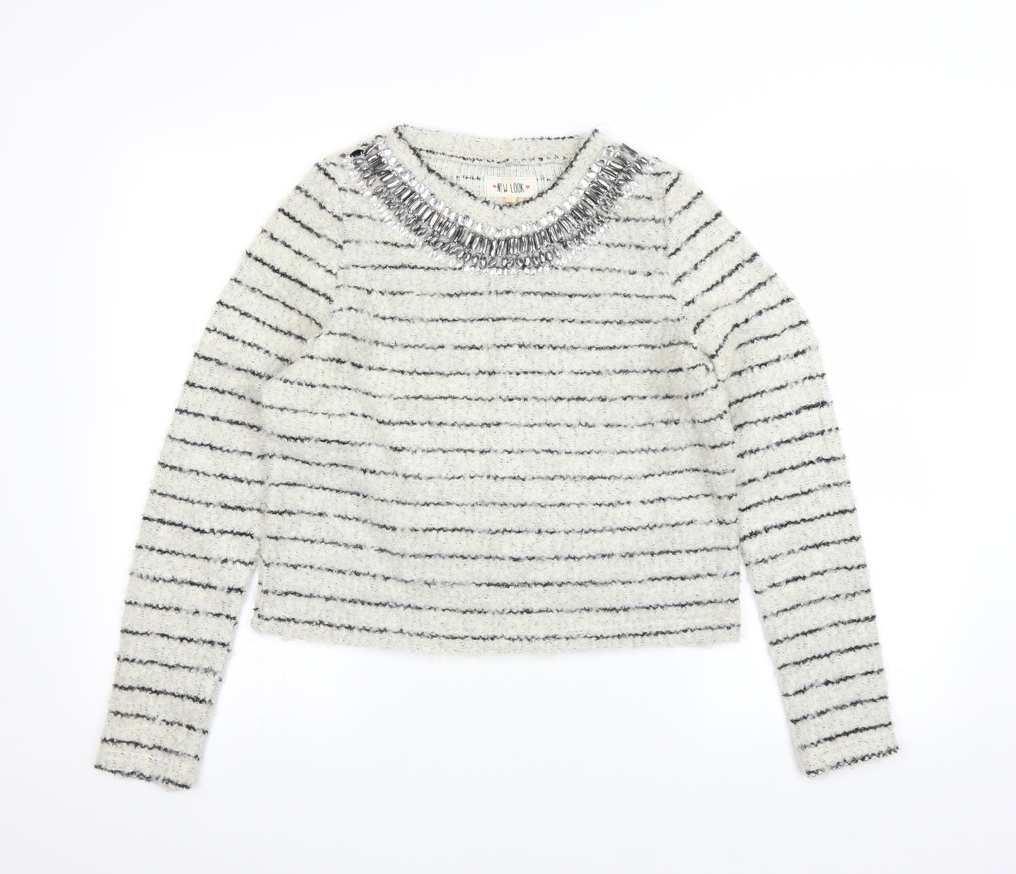 New Look Womens White Striped  Pullover Jumper Size 12