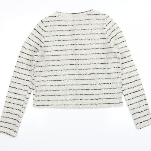 New Look Womens White Striped  Pullover Jumper Size 12