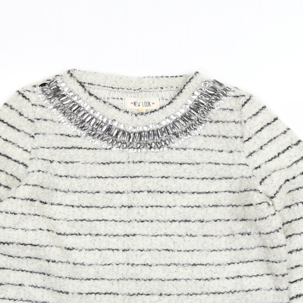 New Look Womens White Striped  Pullover Jumper Size 12