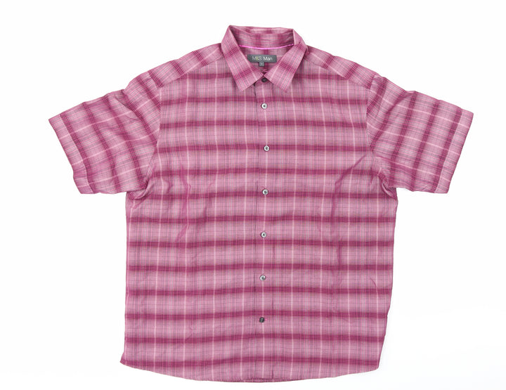 M&S Mens Purple Check Button-Up Size L