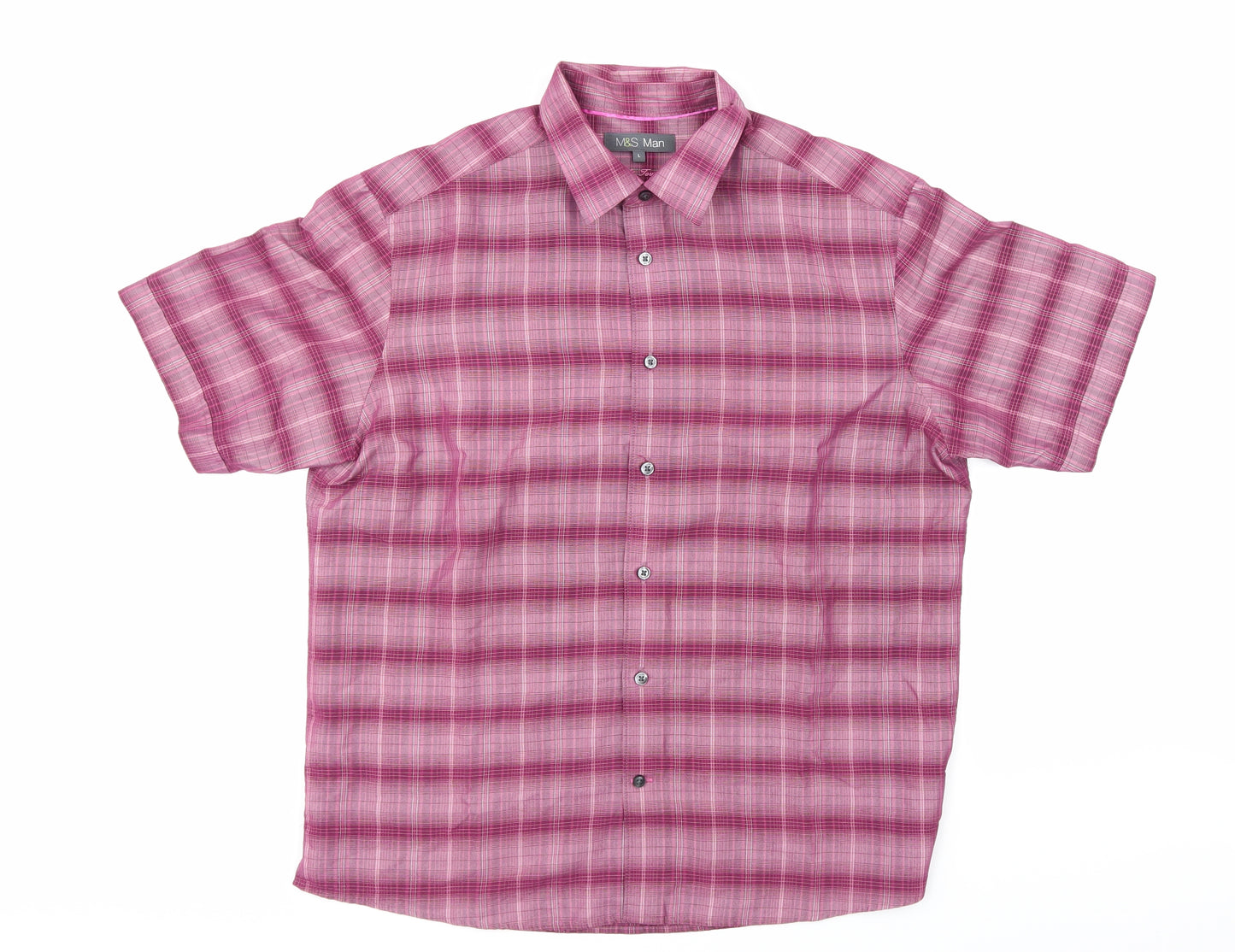 M&S  Mens Purple Check   Button-Up Size L