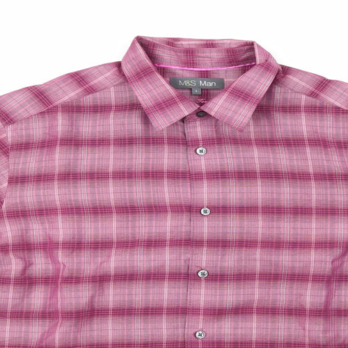 M&S  Mens Purple Check   Button-Up Size L