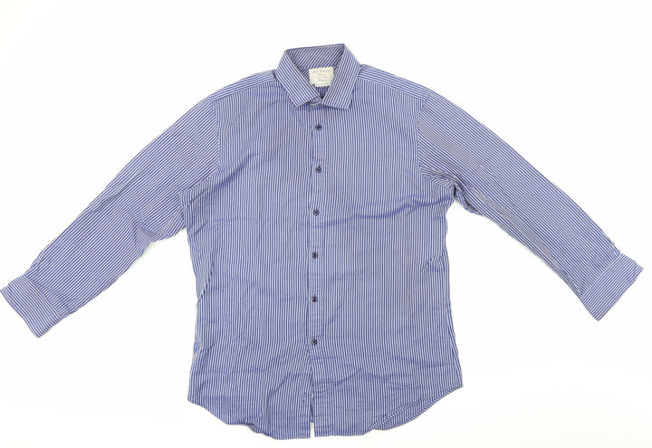 JOHN FRANCOME Mens Blue Striped   Button-Up Size 16.5
