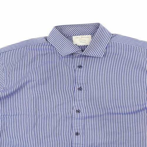 JOHN FRANCOME Mens Blue Striped   Button-Up Size 16.5