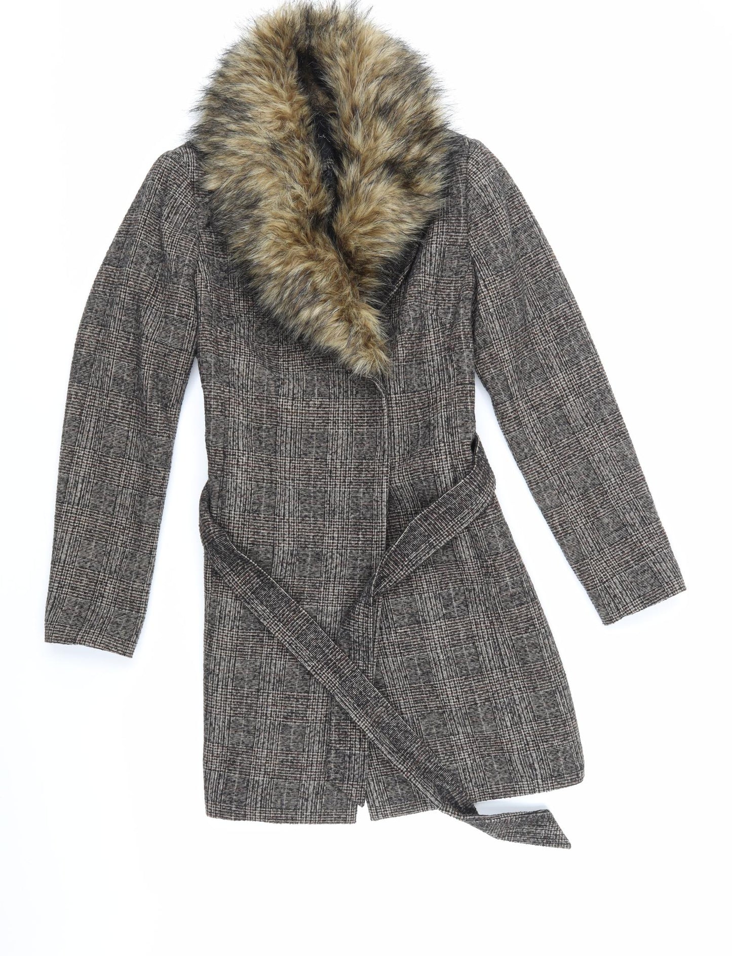 New Look Womens Brown Check  Trench Coat Coat Size 8