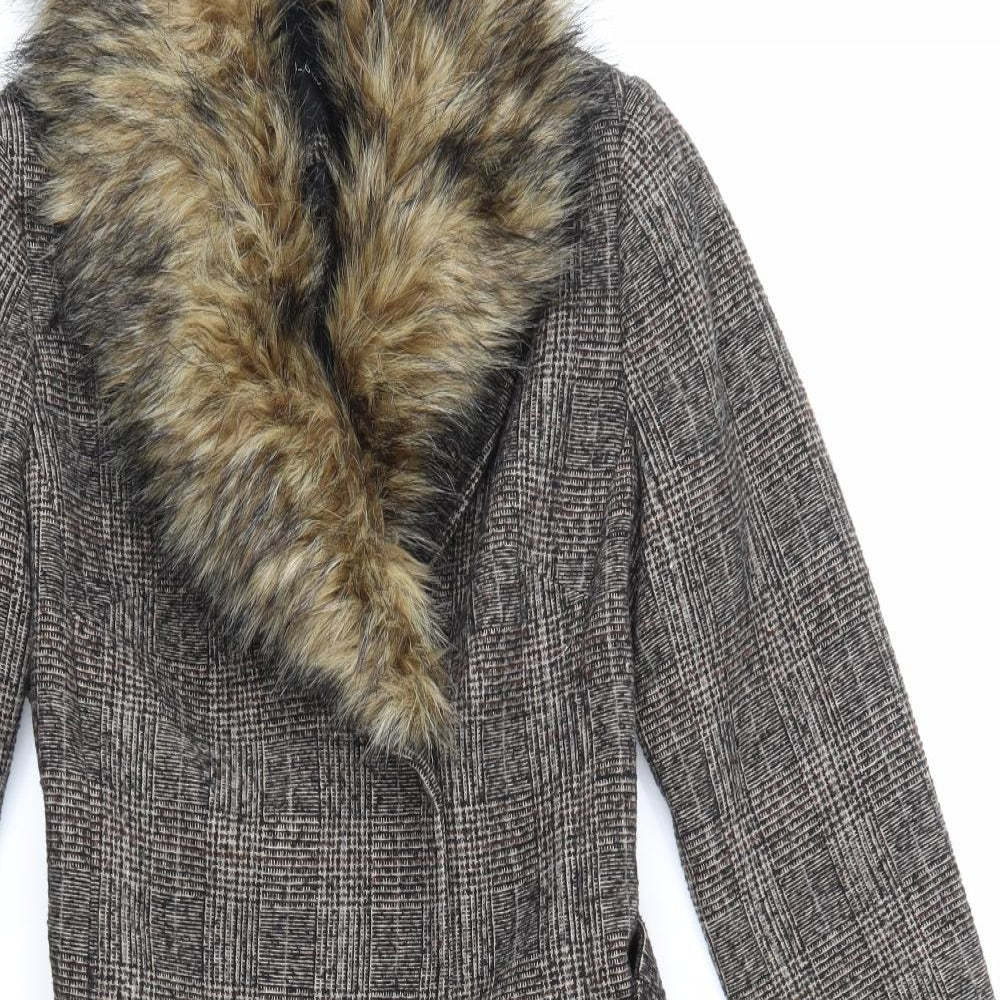 New Look Womens Brown Check  Trench Coat Coat Size 8