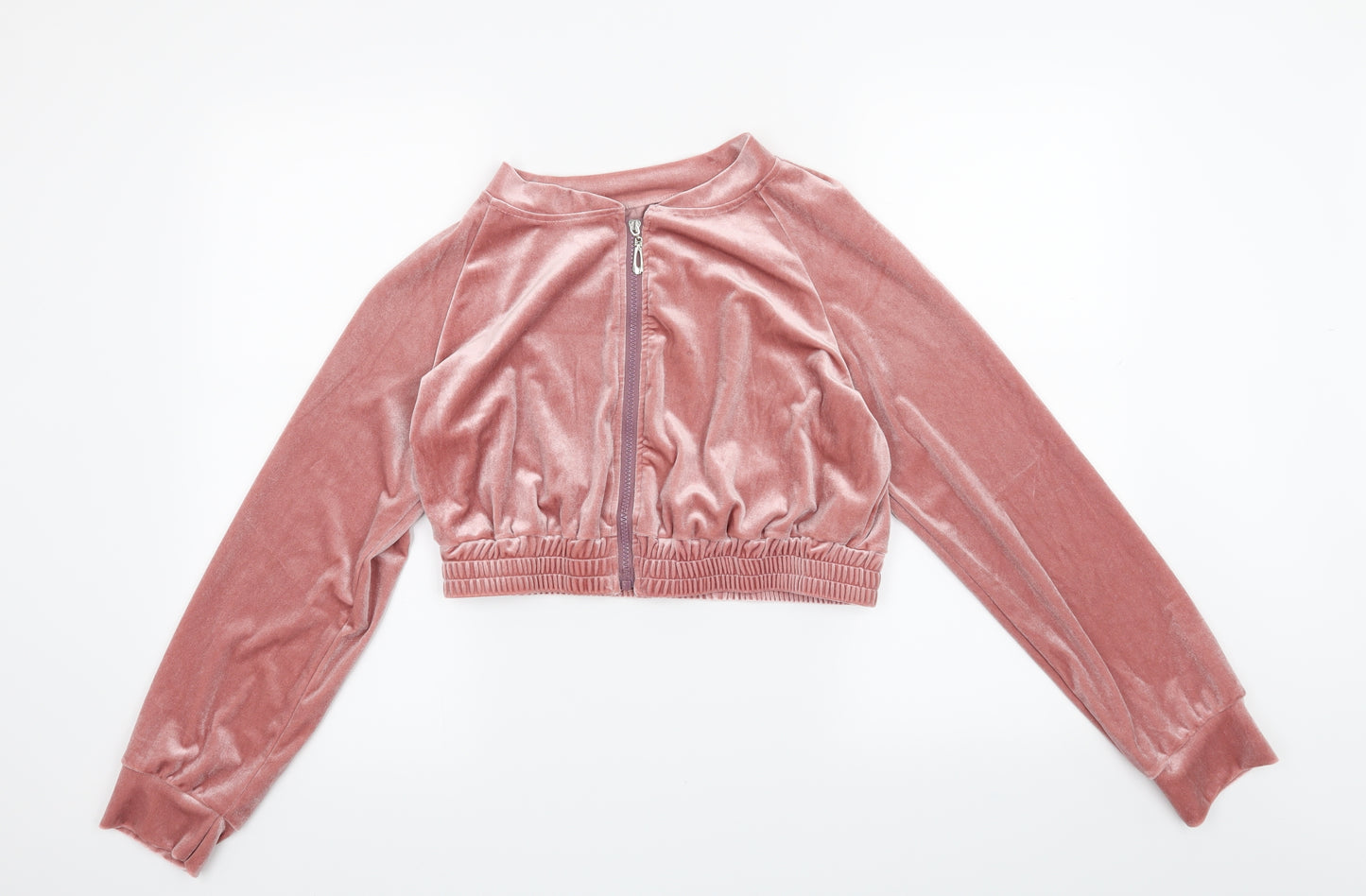SheIn Womens Pink  Velvet Full Zip Jumper Size L